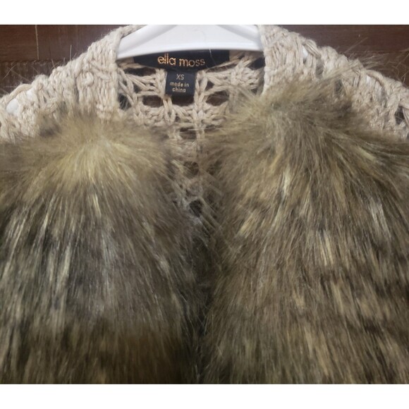 Ella Moss XS Faux Fur Vest Crochet Back Boho Chic Cashmere Blend Soft Y2K Retro - Picture 9 of 9